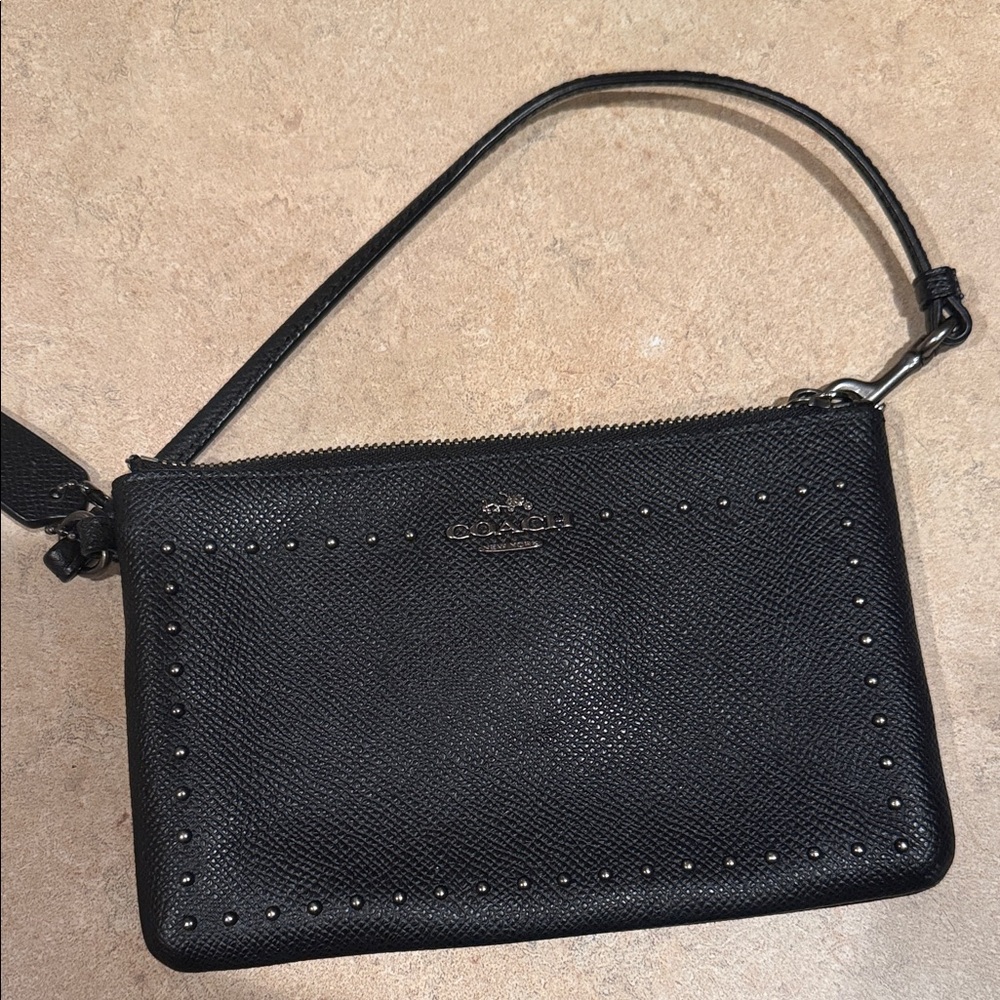Coach Black Textured Leather Wristlet